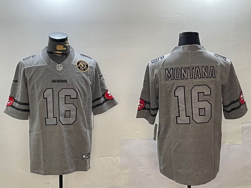 Men San Francisco 49ers #16 Montana Grey Throwback 2024 Nike Limited NFL Jersey style 12302